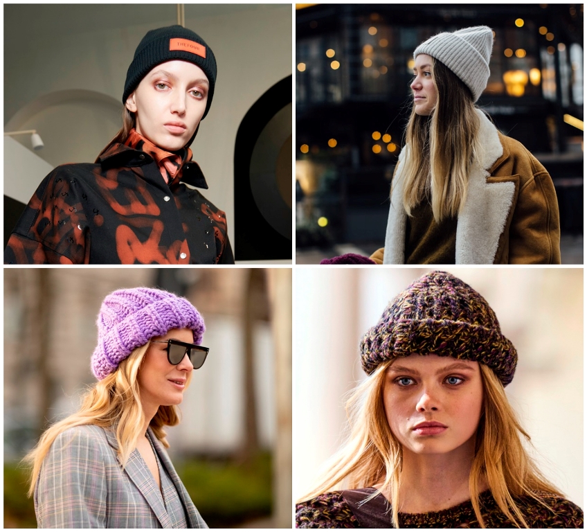 Однотонные вязаные шапки для женщин на зиму