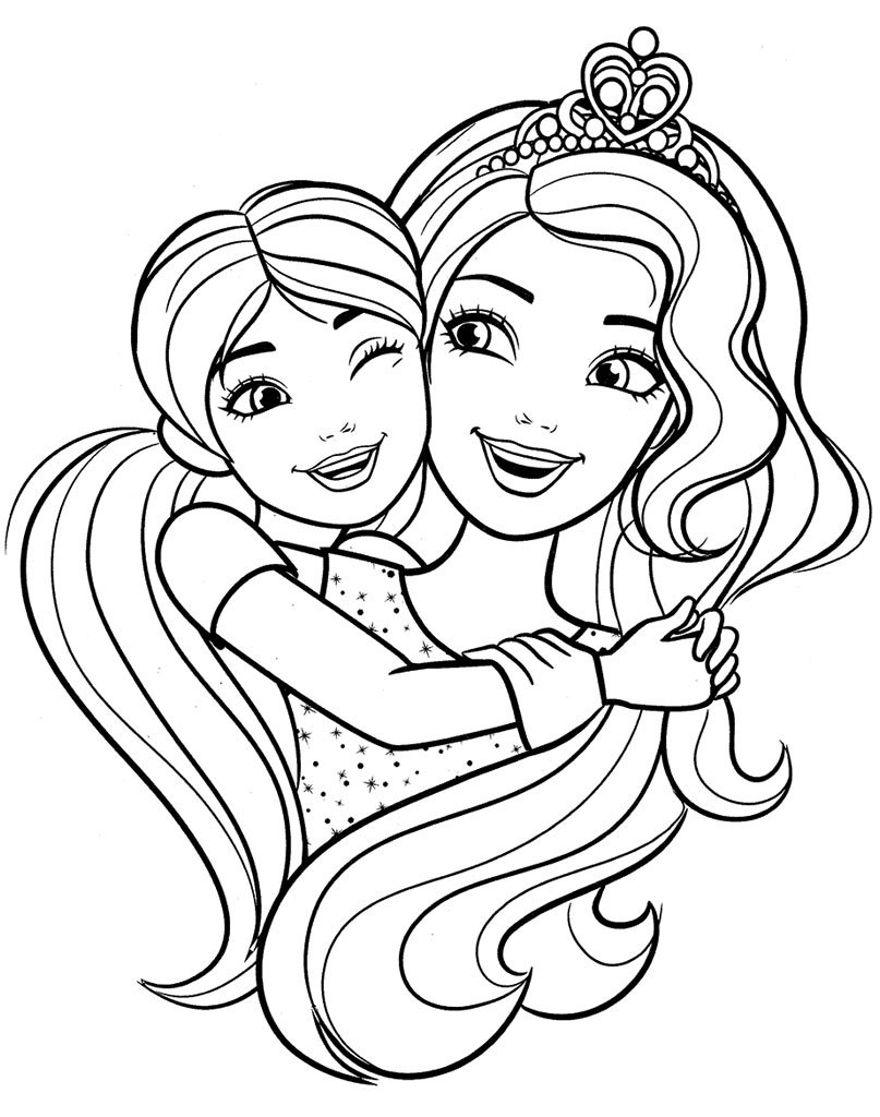 Раскраска Барби с сестрой для печати