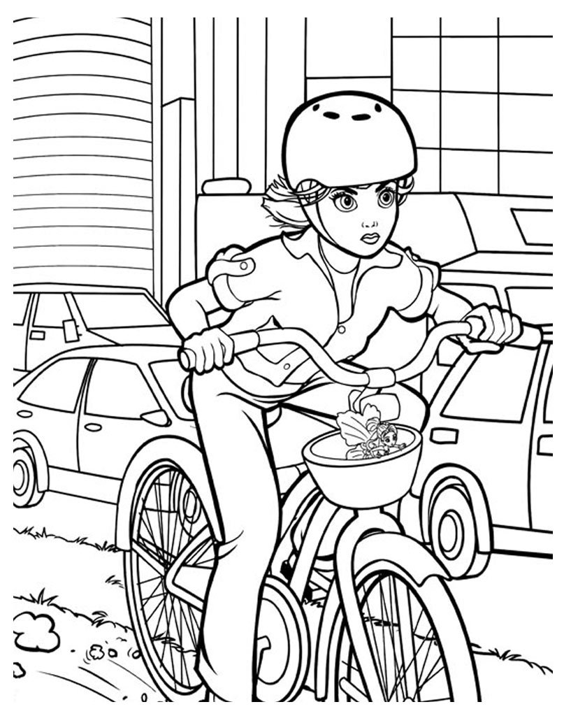 раскраска Барби на велосипеде для печати