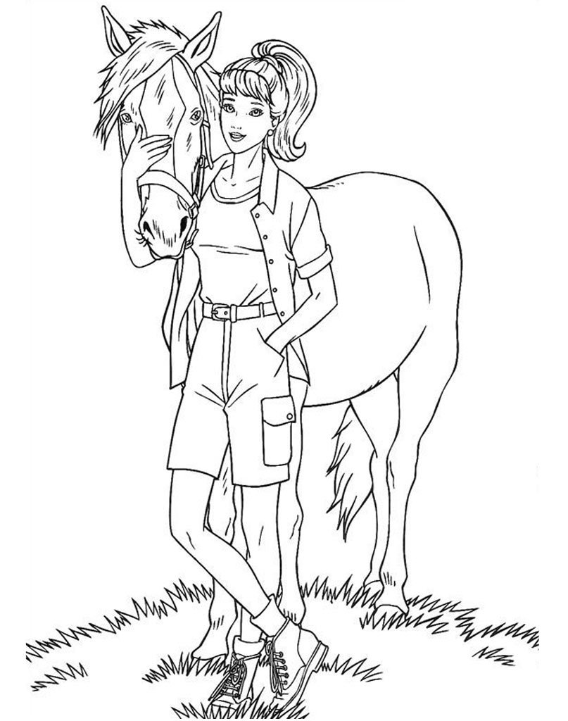 Раскраска Барби с лошадью для печати