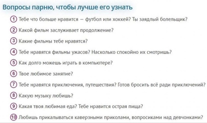 Вопросы парню чтобы узнать его лучше
