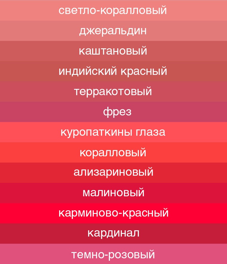 Оттенки красного